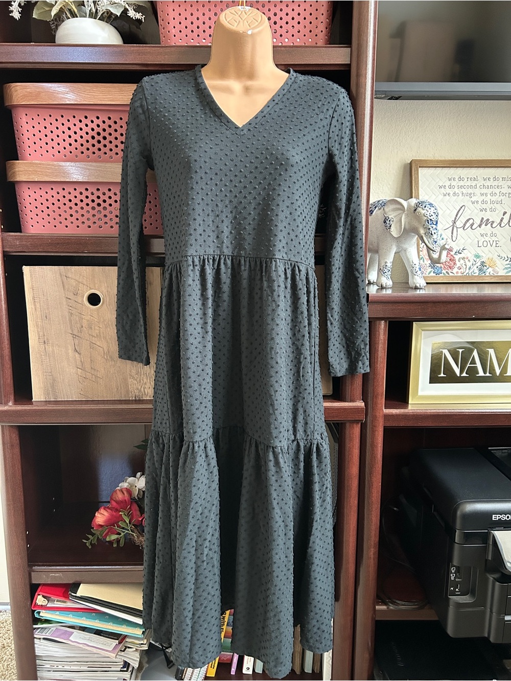 NWOT J. Crew Women’s XXS Black Tiered V-Neck Long Sleeve Dress